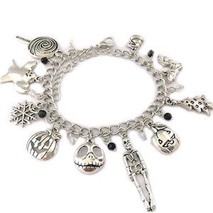 Nightmare Before Christmas Themed Charms Silvertone Metal Charm Bracelet